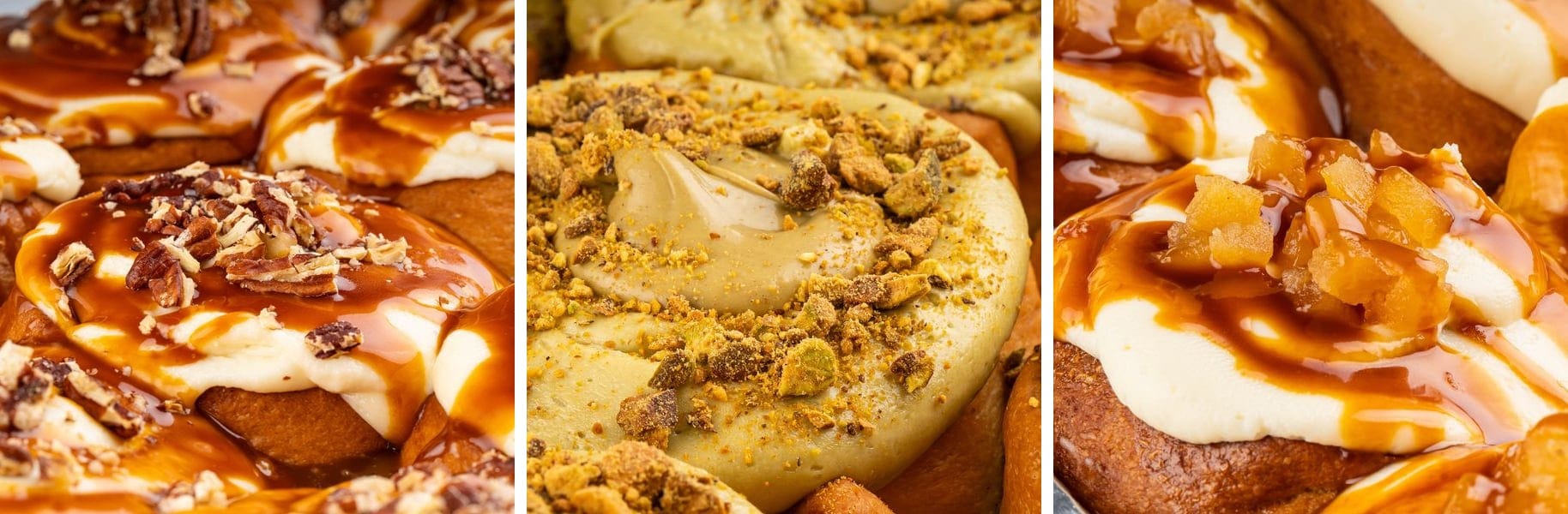 Cinnamon rolls cu caramel și nuci pecan, cu fistic și cu mere