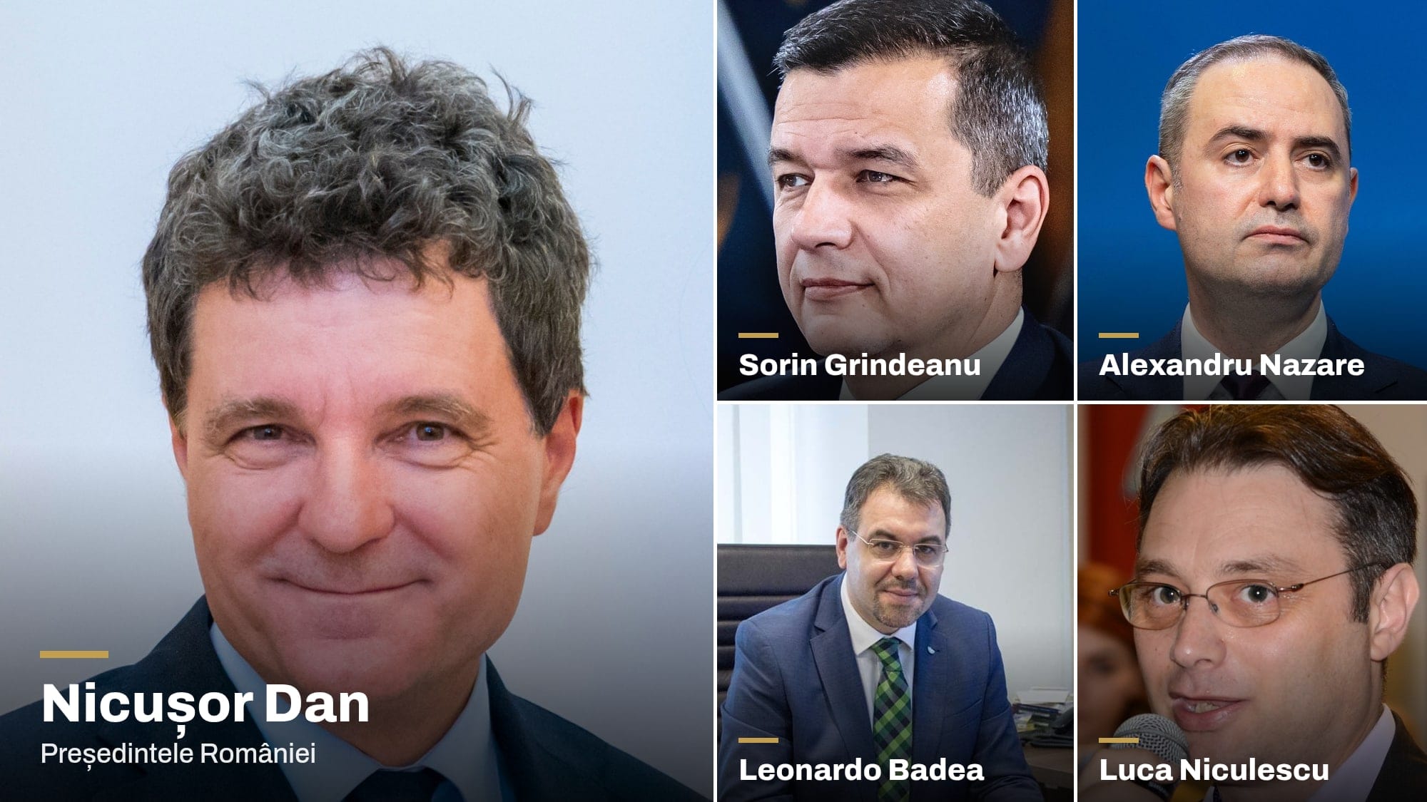 Colaj: Sorin Grindeanu, Alexandru Nazare, Leonardo Badea și Luca Niculescu, numele vehiculate pentru funcția de premier, alături de președintele Nicușor Dan