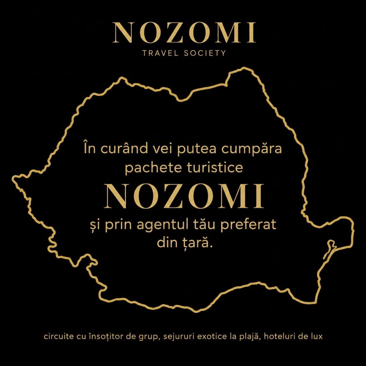 Anunț NOZOMI Travel cu harta României: în curând vei putea cumpăra pachete turistice NOZOMI și prin agentul tău preferat din țară