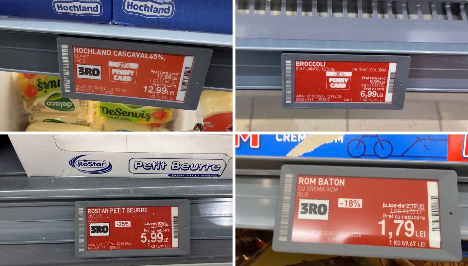 Etichete Penny pentru cașcaval, broccoli, biscuiți și baton, cu prețurile reduse