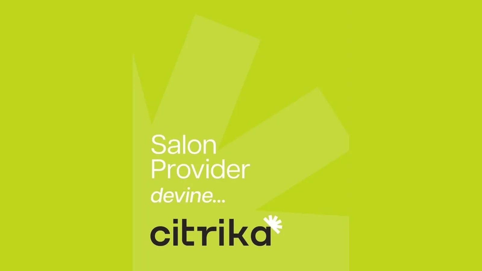Grafica de rebranding: „Salon Provider devine… citrika”, pe fundal verde